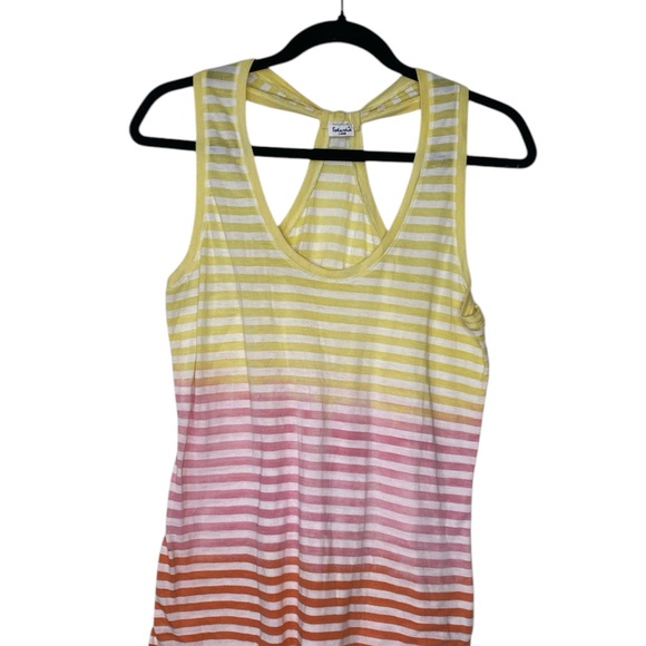 ✨VINTAGE LUX✨ Splendid Striped Yellow and Pink Raceback Layering Tank Top - Picture 1 of 4